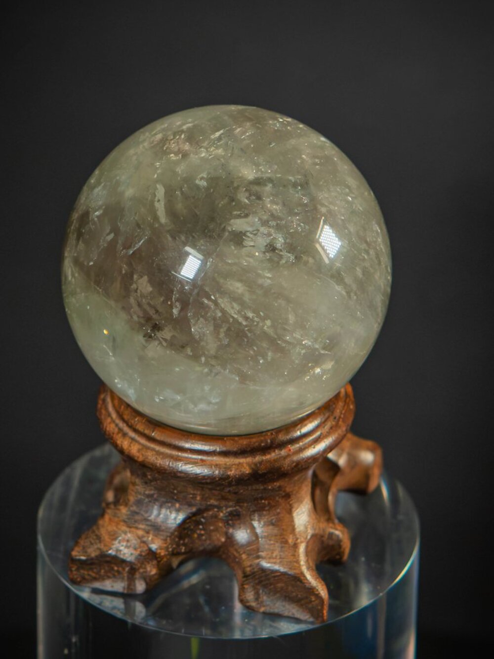 Premium HQ Natural Green Quartz Crystal Sphere 41mm 96g + Wood Stand